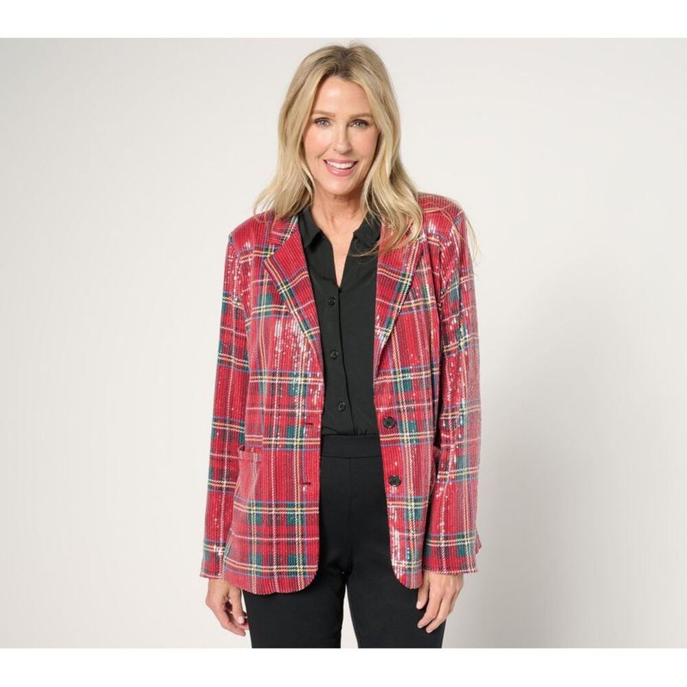 Summersalt Women's Plus Sz Jacket 1X Life of the Party Sequin Shine Red A670890